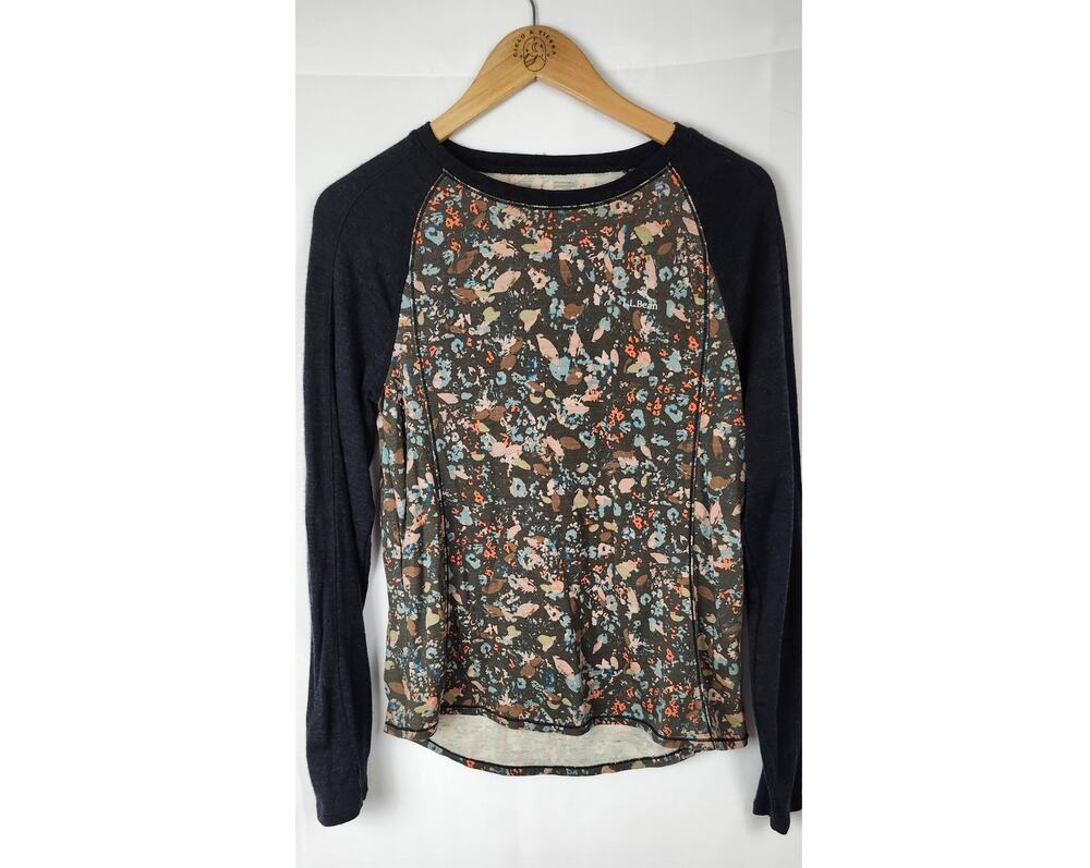 L.L. Bean Women's 100% Merino Wool Floral Print Raglan Sleeve Med AS IS